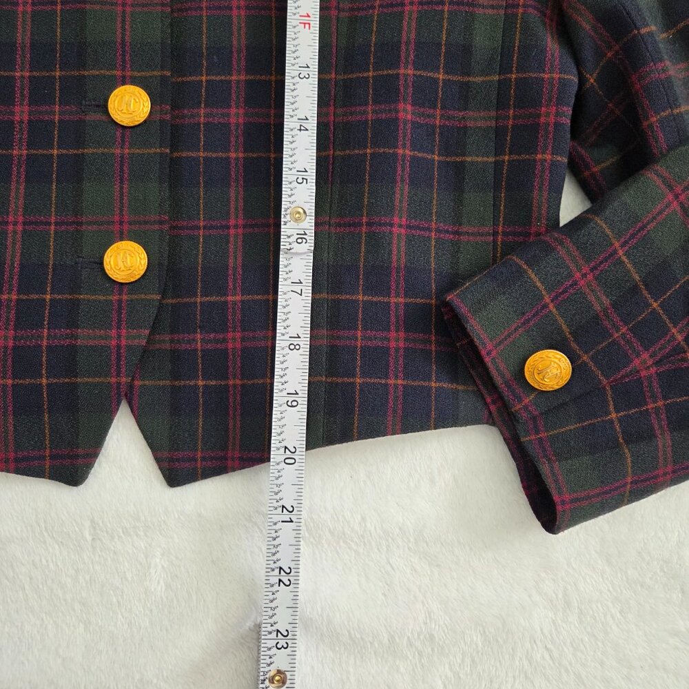 Vtg Wool Plaid Blazer Size 8P Velvet Trim Gold Button Old Money Heritage‎ Preppy - Picture 12 of 15